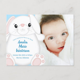 Bunny Rabbit Baby Shower Blue Postcard