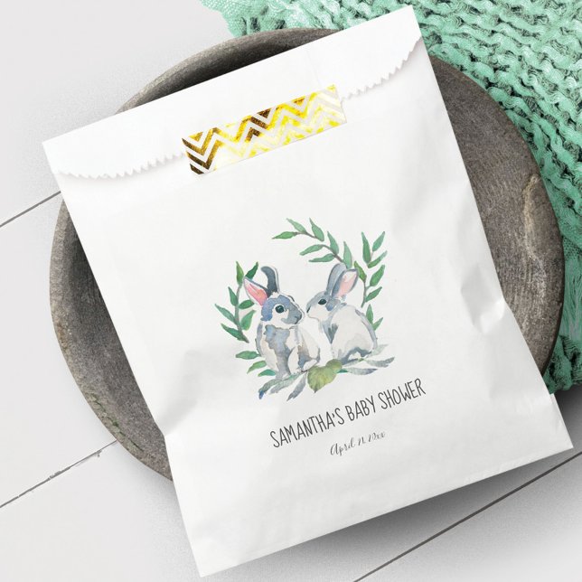 Bunny Rabbit Baby Shower Favour Bag (Baby Shower Favor Bag Bunny Rabbit watercolor art by Victoria Grigaliunas)