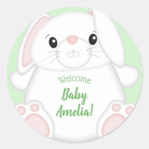 Bunny Rabbit Baby Shower Green Classic Round Sticker