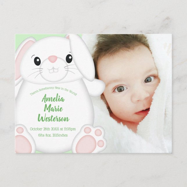 Bunny Rabbit Baby Shower Green Postcard (Front)