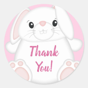 Bunny Rabbit Baby Shower Pink Classic Round Sticker