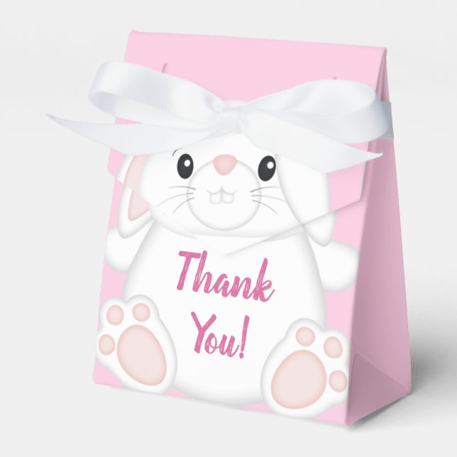 Bunny Rabbit Baby Shower Pink Favour Box (Front Side)