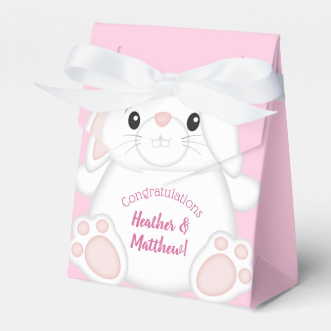 Bunny Rabbit Baby Shower Pink Favour Box (Front Side)