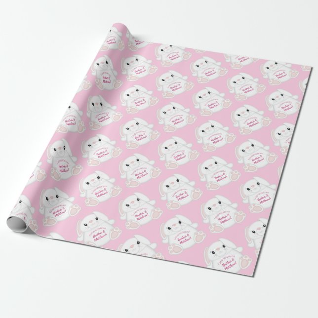 Bunny Rabbit Baby Shower Pink Wrapping Paper (Unrolled)