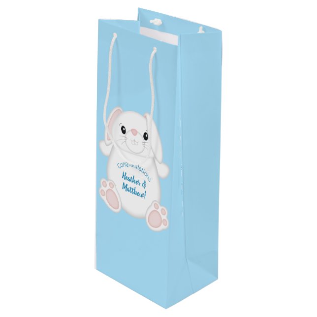 Bunny Rabbit Baby Shower Woodland Wine Gift Bag (Front Angled)