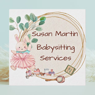 Bunny Rabbit Ballerina Pink Babysitter  Square Business Card