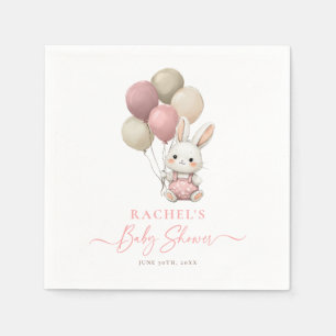 Bunny Rabbit Balloon Pink Baby Girl Shower Napkin