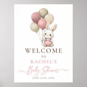 Bunny Rabbit Balloon Pink Baby Girl Shower Welcome Poster