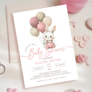 Bunny Rabbit Balloons Pink Girl Baby Shower Invitation