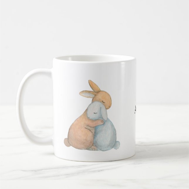 Bunny Rabbit Best Friends Hugging BFF custom name Coffee Mug (Left)