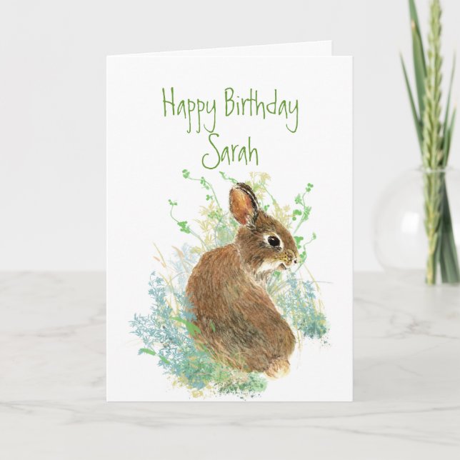 Bunny Rabbit Birthday Custom Name Animal Card (Front)