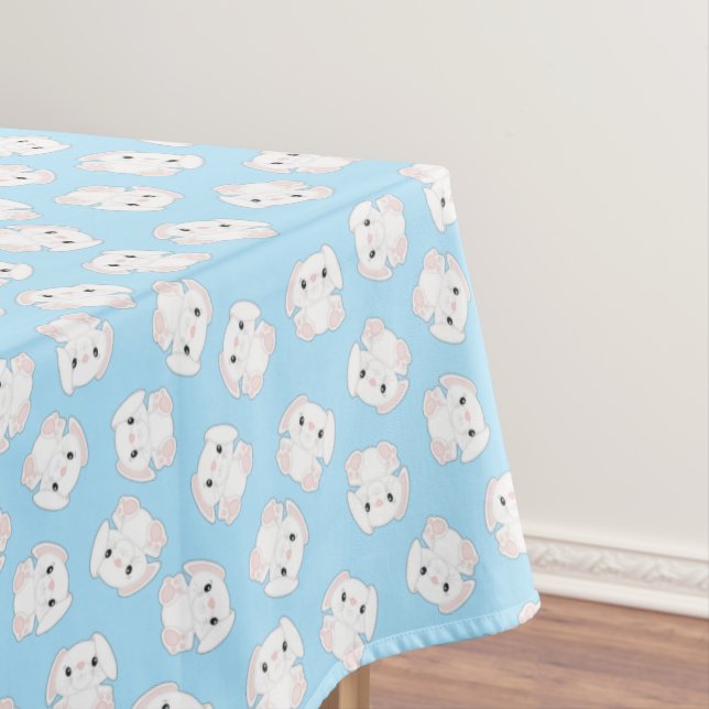 Bunny Rabbit Birthday Party Blue Tablecloth (In Situ)