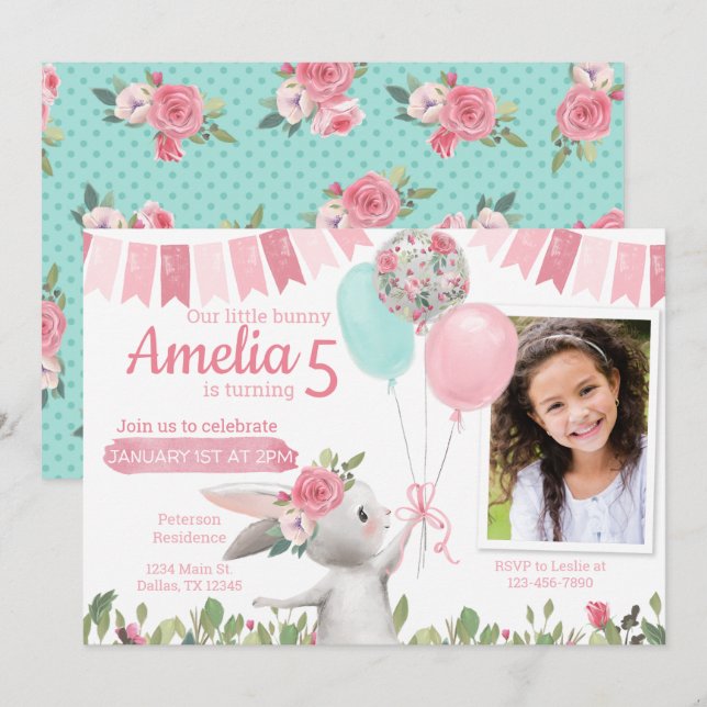 Bunny Rabbit Birthday Party Invitation (Front/Back)