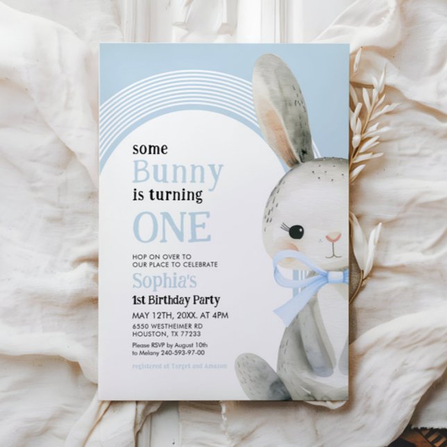  Bunny Rabbit Blue Arch 1st Birthday Boy  Invitation (Creator Uploaded)