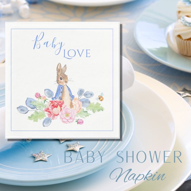 Bunny Rabbit Blue Baby Love Baby Shower Napkin (Creator Uploaded)