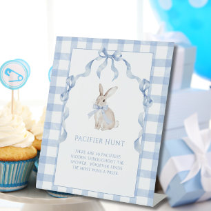 Bunny Rabbit Blue Baby Shower Pacifier Hunt Pedestal Sign