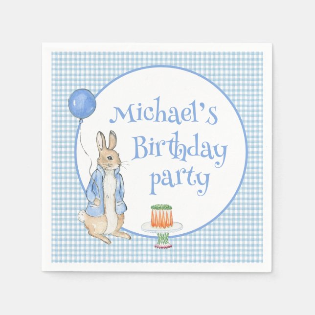 Bunny Rabbit Blue Birthday Party Napkin (Front)