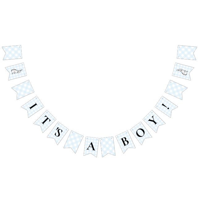 Bunny Rabbit Blue Gingham Baby Shower Bunting (All)