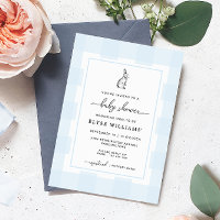 Bunny Rabbit Blue Gingham Baby Shower Invitation