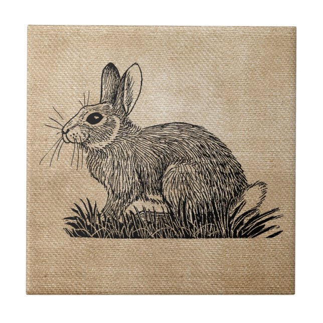 Bunny Rabbit Burlap Tile (Front)