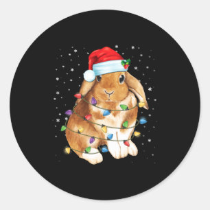 Bunny Rabbit Christmas Lights Santa Hat Funny Xmas Classic Round Sticker