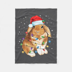 Bunny Rabbit Christmas Lights Santa Hat Funny Xmas Fleece Blanket