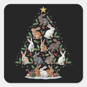 Bunny Rabbit Christmas Tree Lights Pet Animals Square Sticker