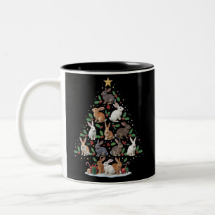 Bunny Rabbit Christmas Tree Lights Pet Animals Two-Tone Coffee Mug