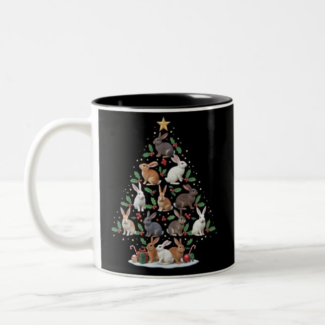 Bunny Rabbit Christmas Tree Lights Pet Animals Two-Tone Coffee Mug (Left)
