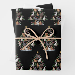 Bunny Rabbit Christmas Tree Lights Pet Animals Wrapping Paper Sheet