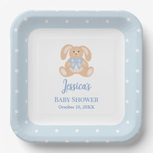Bunny Rabbit Classic Polka Dots Boy Baby Shower Paper Plate