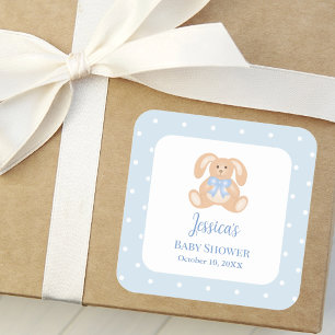 Bunny Rabbit Classic Polka Dots Boy Baby Shower Square Sticker