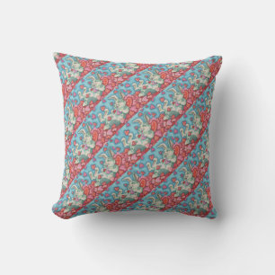 BUNNY RABBIT & COLORFUL HEARTS RAINING VALENTINES CUSHION