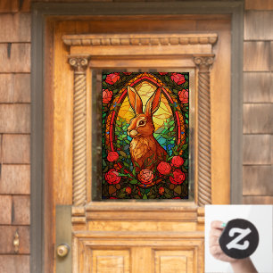 Bunny Rabbit Colourful Floral Faux Stained Glass