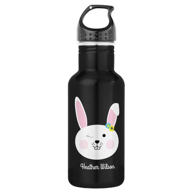 Bunny Rabbit Cute Kids Water Bottle with Name (Front)