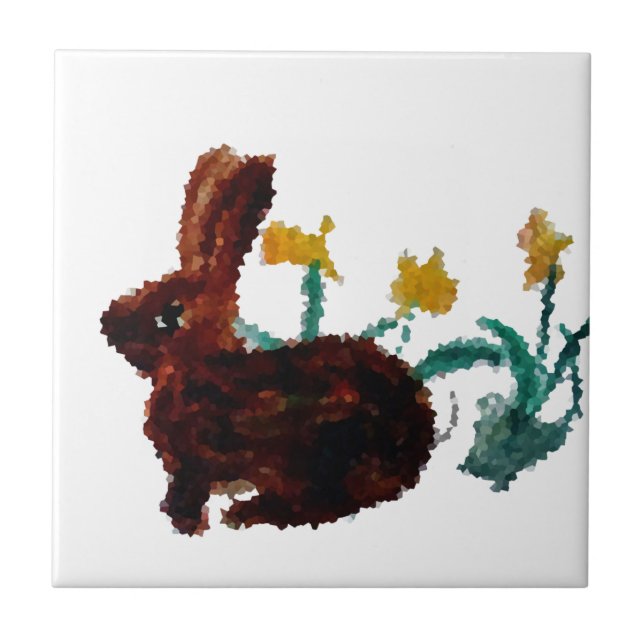 Bunny Rabbit Daffodil Art Spring Ceramic Tile (Front)