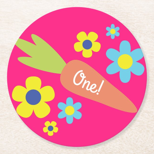 Bunny Rabbit Easter Spring Birthday Party Round Paper Coaster (Front)