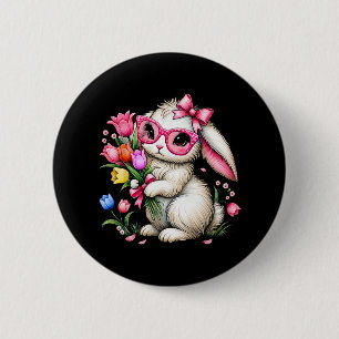 Bunny Rabbit Easter Tulip Spring Flowers Floral Wo 6 Cm Round Badge