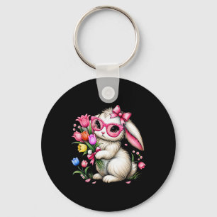 Bunny Rabbit Easter Tulip Spring Flowers Floral Wo Key Ring