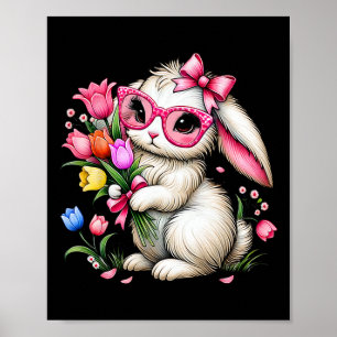 Bunny Rabbit Easter Tulip Spring Flowers Floral Wo Poster