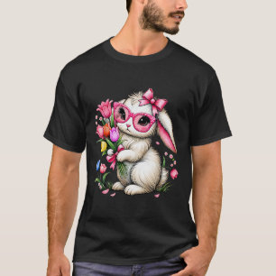 Bunny Rabbit Easter Tulip Spring Flowers Floral Wo T-Shirt
