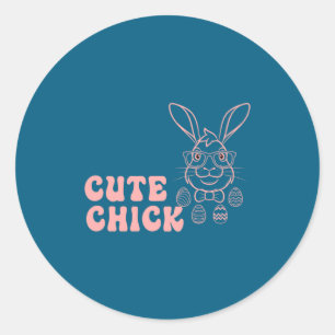 Bunny Rabbit Eggs Hunting Happy Easter Day Cute Ch Classic Round Sticker
