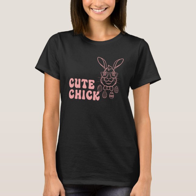 Bunny Rabbit Eggs Hunting Happy Easter Day Cute Ch T-Shirt (Front)