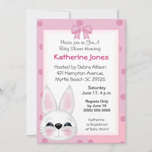 Bunny Rabbit  Face Baby Shower Invitation (Front)
