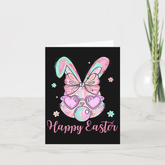 Bunny Rabbit Face Coquette Bow Easter Day Bubblegu Card (Front)
