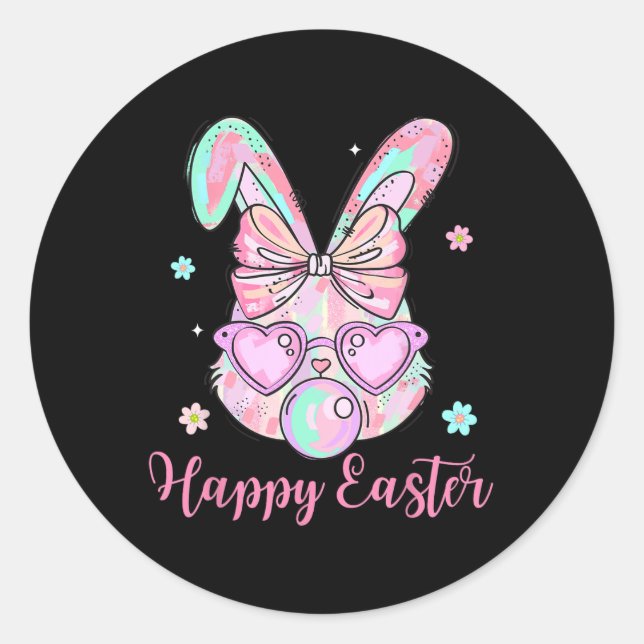 Bunny Rabbit Face Coquette Bow Easter Day Bubblegu Classic Round Sticker (Front)