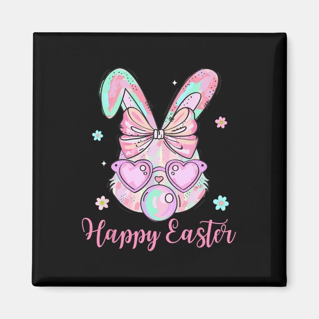 Bunny Rabbit Face Coquette Bow Easter Day Bubblegu Magnet (Front)
