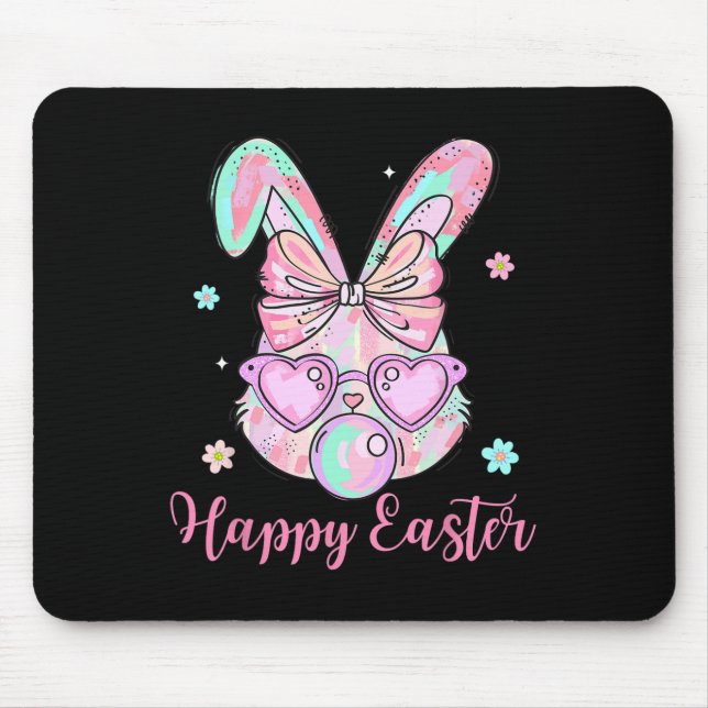 Bunny Rabbit Face Coquette Bow Easter Day Bubblegu Mouse Pad (Front)