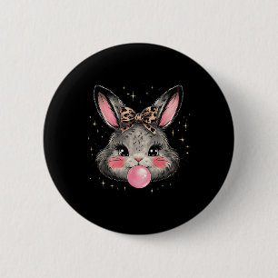 Bunny Rabbit Face Leopard Coquette Bow Easter Day 6 Cm Round Badge
