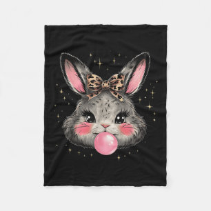 Bunny Rabbit Face Leopard Coquette Bow Easter Day  Fleece Blanket
